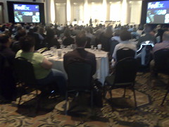 Crowd listening to Mark Colombo of FedEx speak