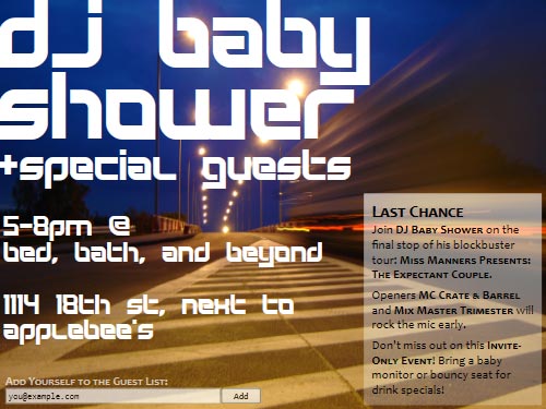 A fake flyer for DJ Baby Shower