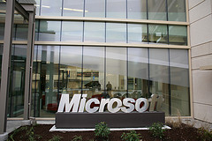 Microsoft sign outside building 99
