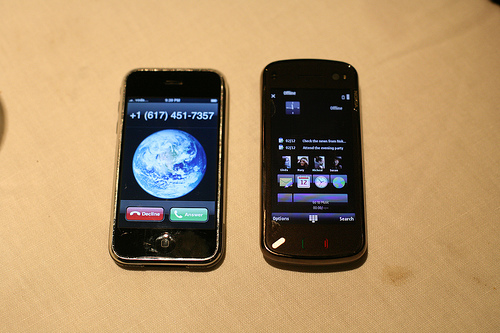 Nokia N97 sitting next to iPhone