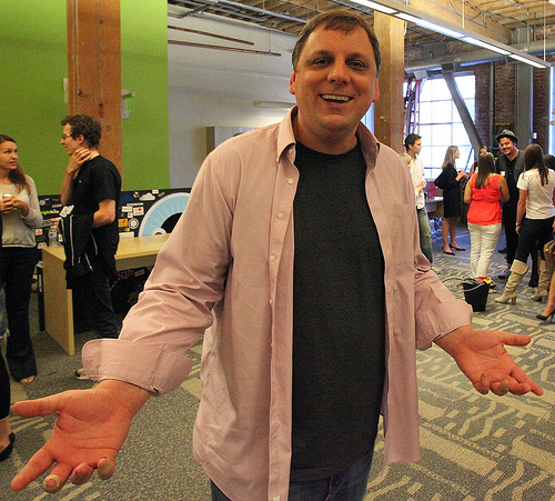 Arrington at Techcrunch's fifth birthday party