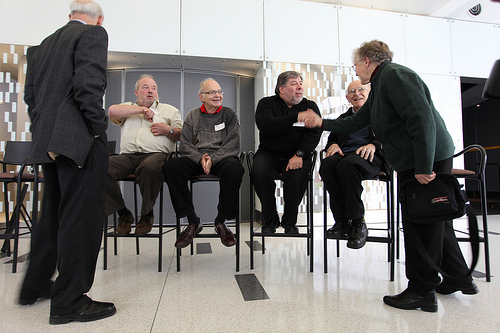 From Left:<br />
Al Alcorn, invented Pong.<br />
Donald Knuth, software pioneer.<br />
Steve Wozniak, co-founded Apple.<br />
Max Mathews, computer music pioneer.<br />
Frances Allen, pioneered several computer languages.