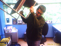 Dean Hachamovitch throws a chair