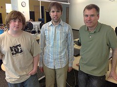 My son with Plaxo executives John McCrea, VP of marketing, and Todd Masonis, VP of products and co-founder (middle)