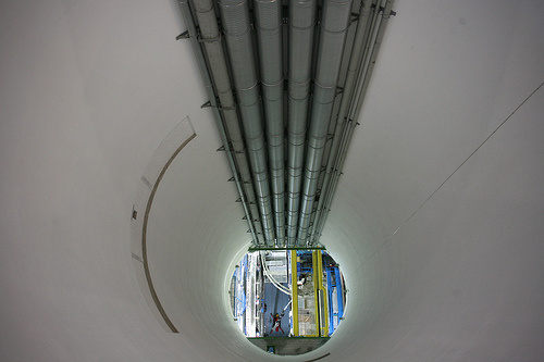 Looking down at collision chamber