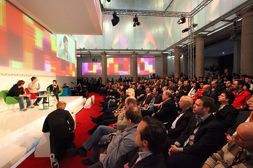 Foursquare and GroupOn founders on stage at DLD